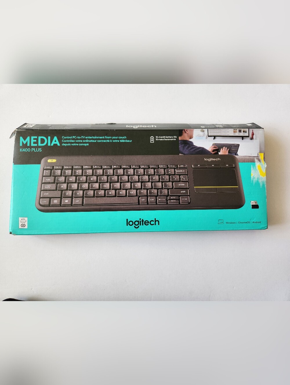 Logitech K400 Plus Wireless Touch TV Keyboard. PC To TV Entertainment